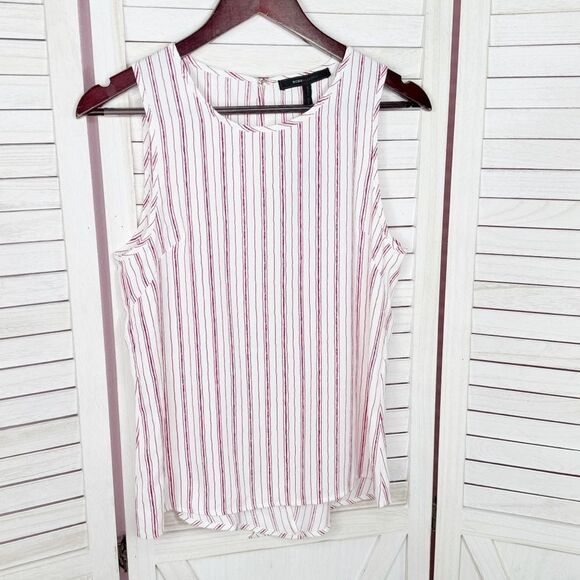BCBGMaxAzria Striped Split Back Hem Sleeveless Tank Top Shirt Red White XS - Picture 9 of 14